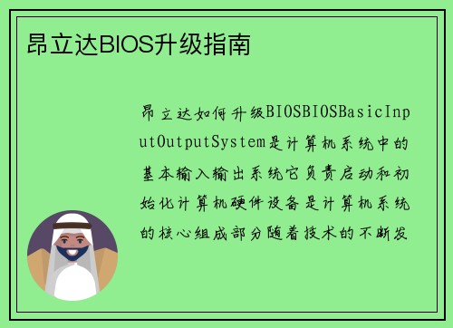 昂立达BIOS升级指南
