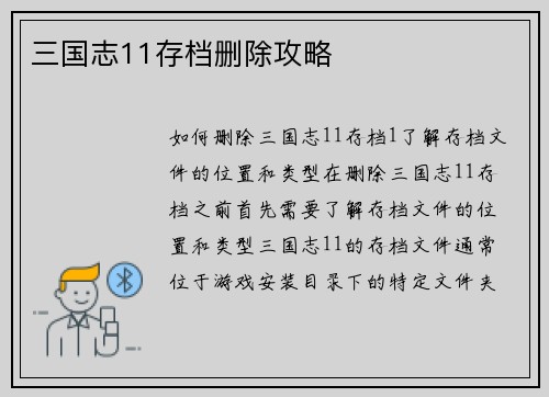 三国志11存档删除攻略
