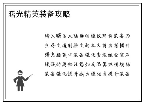 曙光精英装备攻略